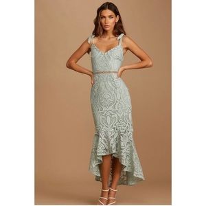 Lulus Won Your Heart Sage Green Lace Tie-Strap High-Low Midi Dress Small